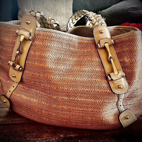 VINTAGE GUCCI PELLAM BAG RAFFIA (White Gold Horsebit) - Picture 2 of 10